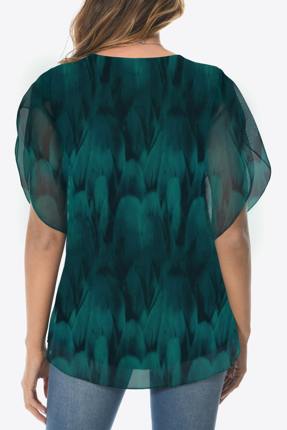 Printed Round Neck Curved Hem Blouse - Pahabu - Women's Clothing & Shop