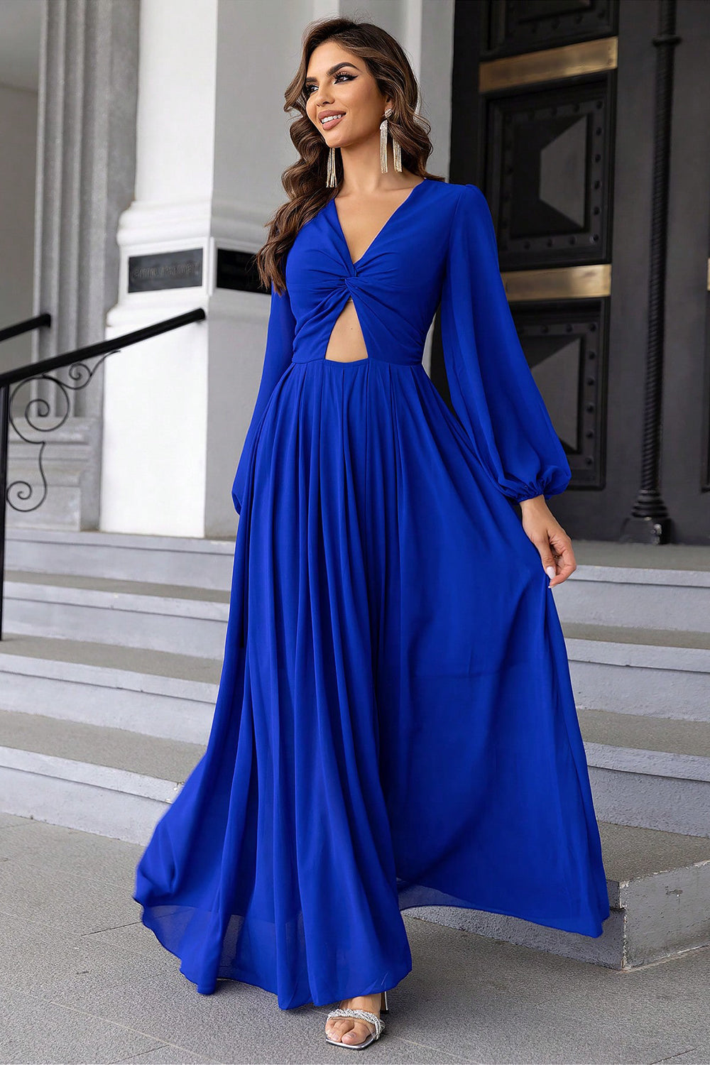 Twist Front Cutout Long Sleeve Dress - Pahabu - Women's Clothing & Shop