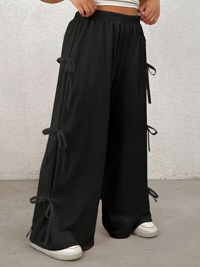 Plus Size Bow Elastic Waist Wide Leg Pants - Pahabu - Women's Clothing & Shop