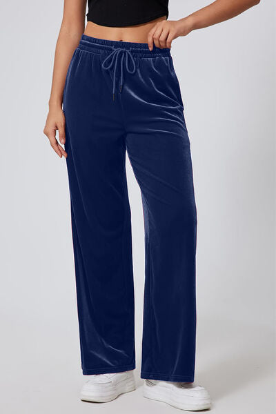 Drawstring Elastic Waist Straight Leg Pants - Pahabu - Women's Clothing & Shop