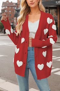 Heart Button Down Long Sleeve Cardigan - Pahabu - Women's Clothing & Shop