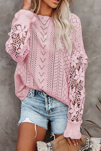 Openwork Round Neck Long Sleeve Sweater - Pahabu - Women's Clothing & Shop