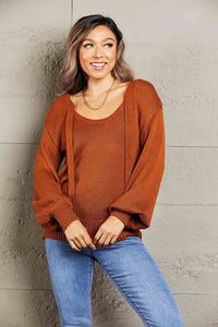 Tied Balloon Sleeve Round Neck Sweater - Pahabu - Women's Clothing & Shop