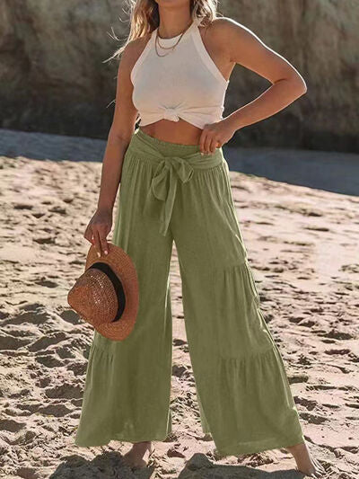 Tied Ruched Wide Leg Pants - Pahabu - Women's Clothing & Shop