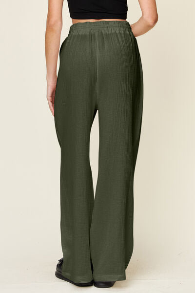 Double Take Full Size Texture Drawstring Wide Leg Pants - Pahabu - Women's Clothing & Shop