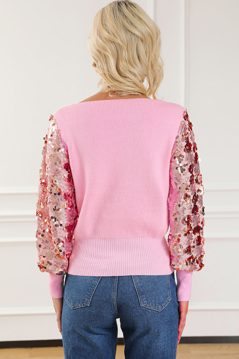 Sequin Long Sleeve V-Neck Sweater - Pahabu - Women's Clothing & Shop