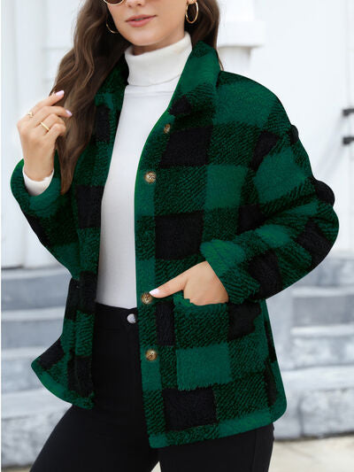 Button Up Drop Shoulder Fuzzy Jacket - Pahabu - Women's Clothing & Shop