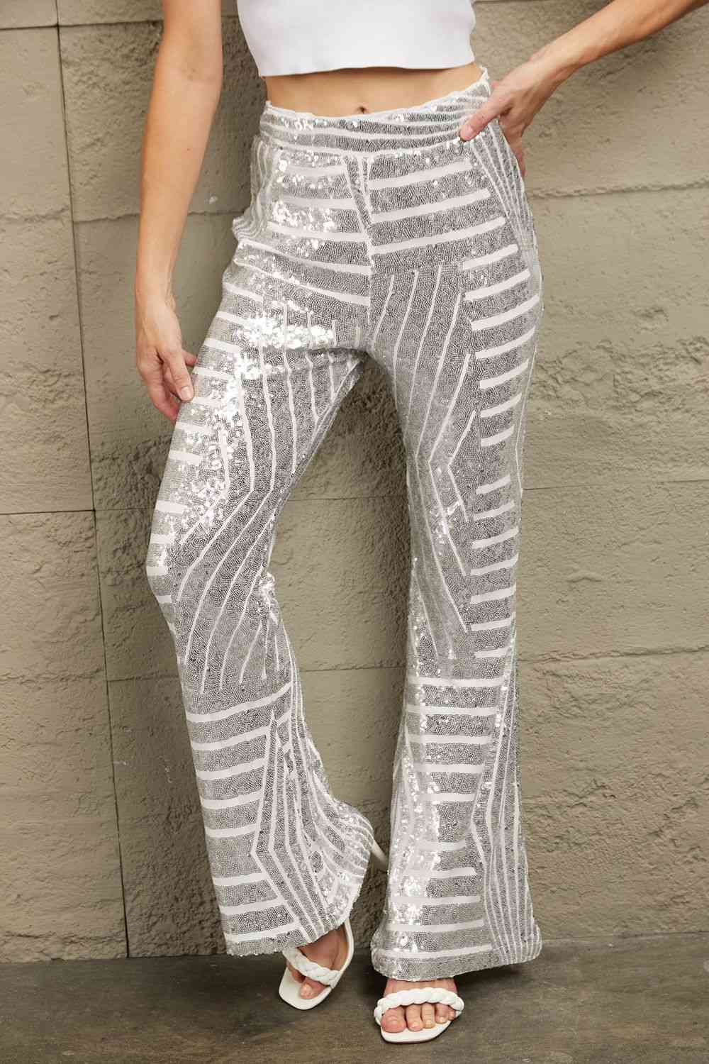 Sequin High Waist Flared Pants - Pahabu - Women's Clothing & Shop