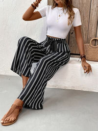 Striped High Waist Wide Leg Pants - Pahabu - Women's Clothing & Shop