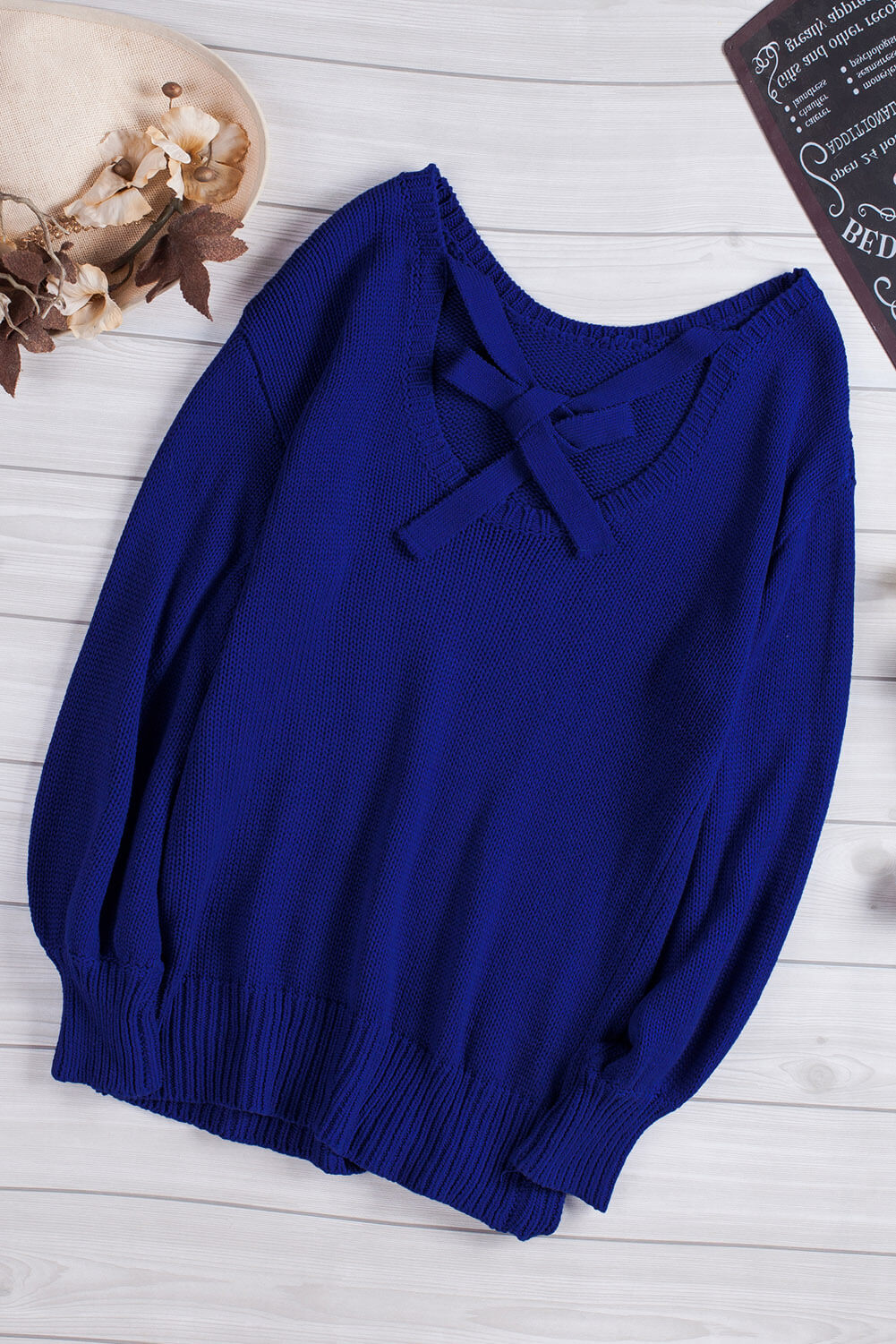 Tied Balloon Sleeve Round Neck Sweater - Pahabu - Women's Clothing & Shop