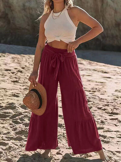 Tied Ruched Wide Leg Pants - Pahabu - Women's Clothing & Shop