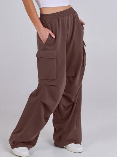 Elastic Waist Wide Leg Pants with Pockets - Pahabu - Women's Clothing & Shop