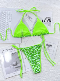 Leopard Print Halter Neck Tie Side Bikini Set - Pahabu - Women's Clothing & Shop