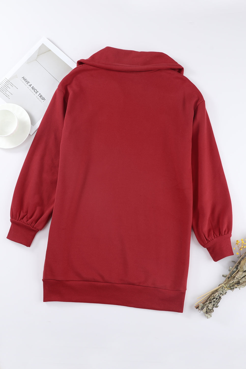 Half Zip Dropped Shoulder Mini Sweatshirt Dress - Pahabu - Women's Clothing & Shop
