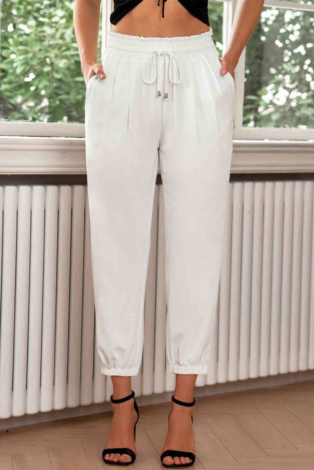 Drawstring Paperbag Waist Cropped Joggers - Pahabu - Women's Clothing & Shop