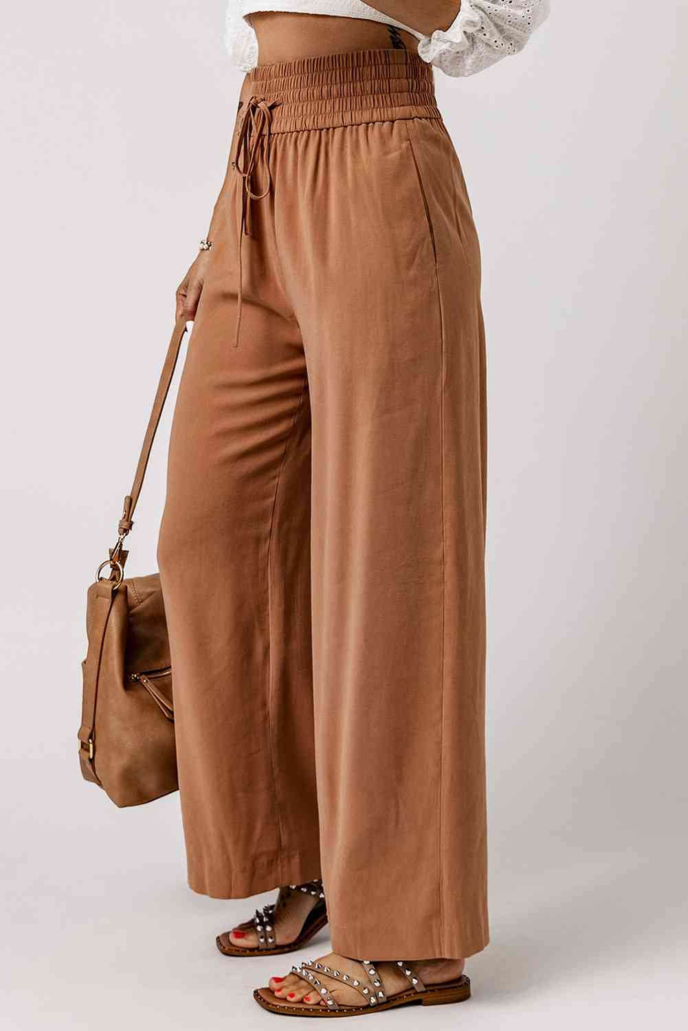 Drawstring Smocked Waist Wide Leg Pants - Pahabu - Women's Clothing & Shop