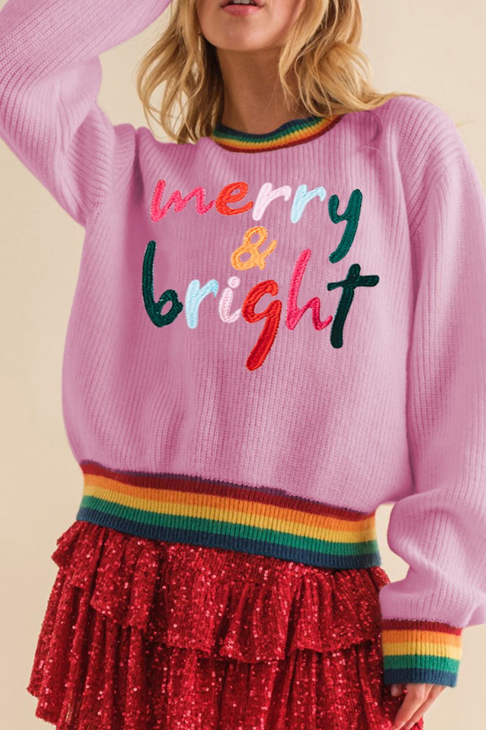 MERRY & BRIGHT Ribbed Round Neck Sweater - Pahabu - Women's Clothing & Shop