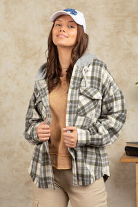 Drawstring Plaid Long Sleeve Hooded Jacket - Pahabu - Women's Clothing & Shop