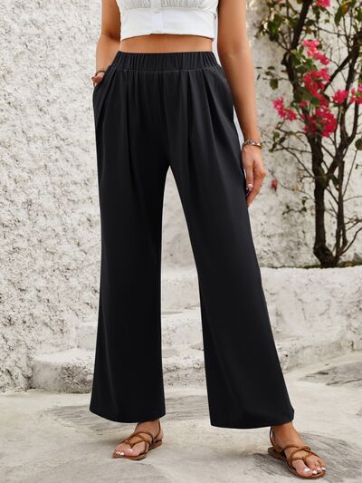 Elastic Waist Wide Leg Pants - Pahabu - Women's Clothing & Shop