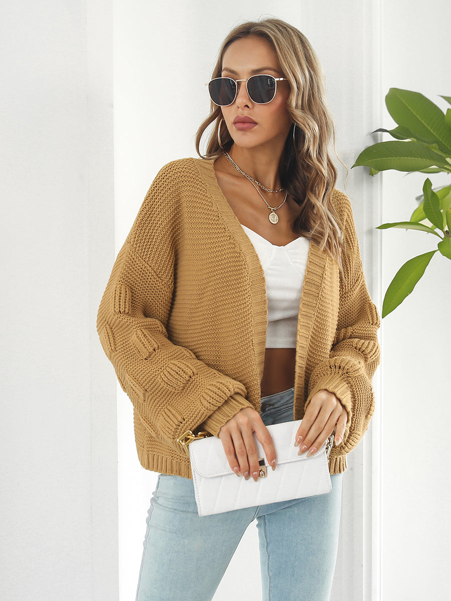 Open Front Ribbed Trim Cardigan - Pahabu - Women's Clothing & Shop