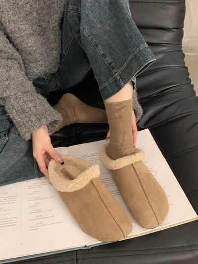 Thermal Fuzzy Round Toe Flat Slippers - Pahabu - Women's Clothing & Shop