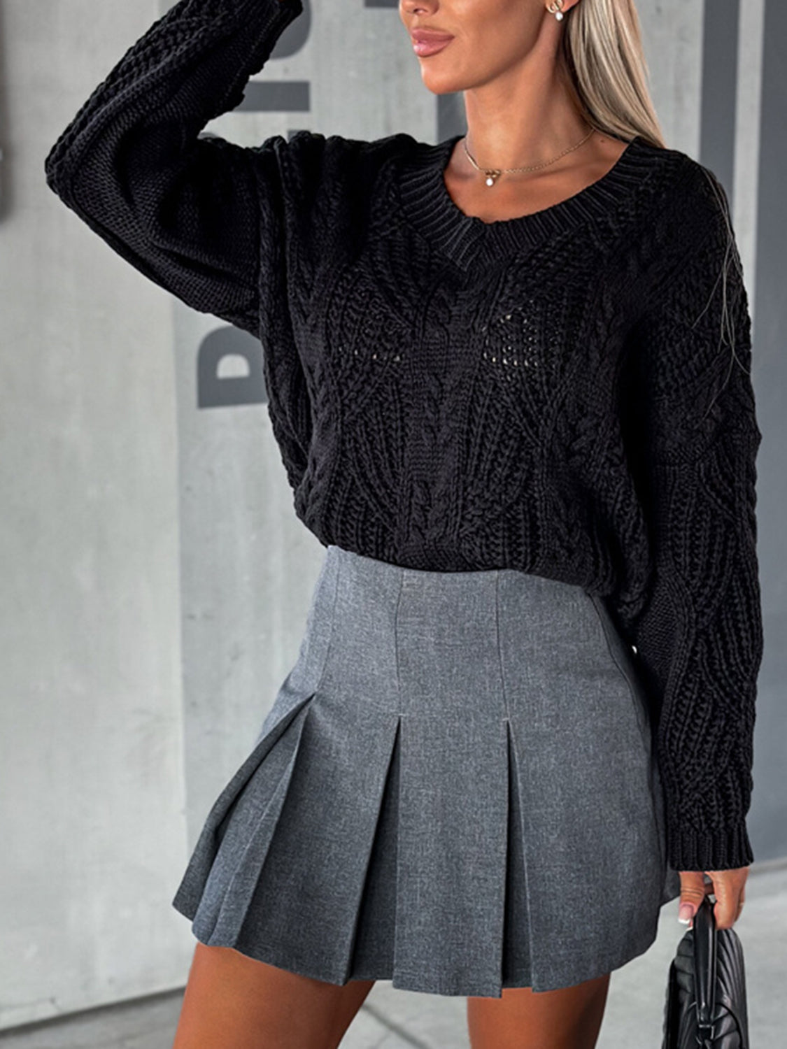 V-Neck Cable-Knit Long Sleeve Sweater - Pahabu - Women's Clothing & Shop