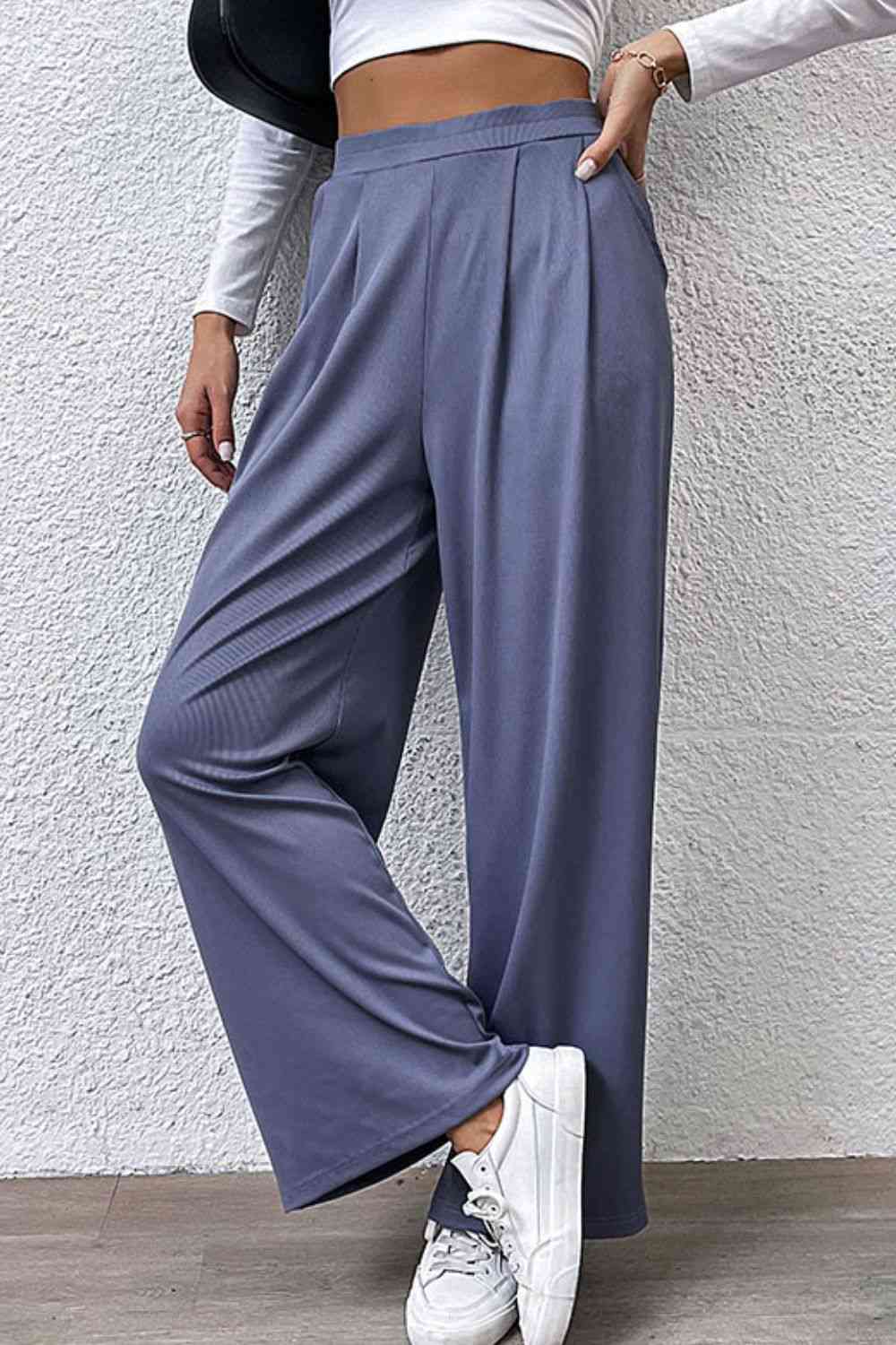 Perfee Pleated Detail Wide-Leg Pants with Pockets - Pahabu - Women's Clothing & Shop