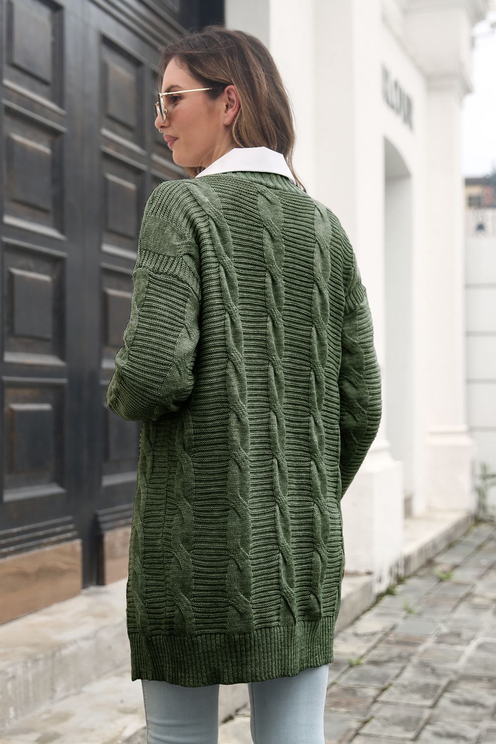Open Front Cable-Knit Cardigan - Pahabu - Women's Clothing & Shop