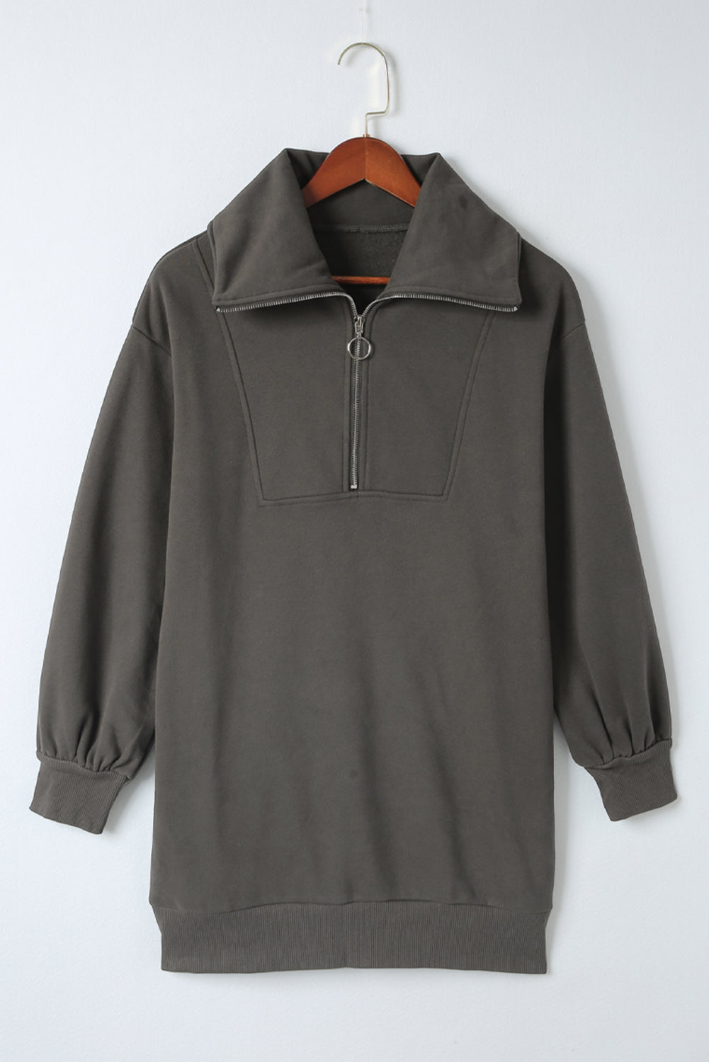 Half Zip Dropped Shoulder Mini Sweatshirt Dress - Pahabu - Women's Clothing & Shop