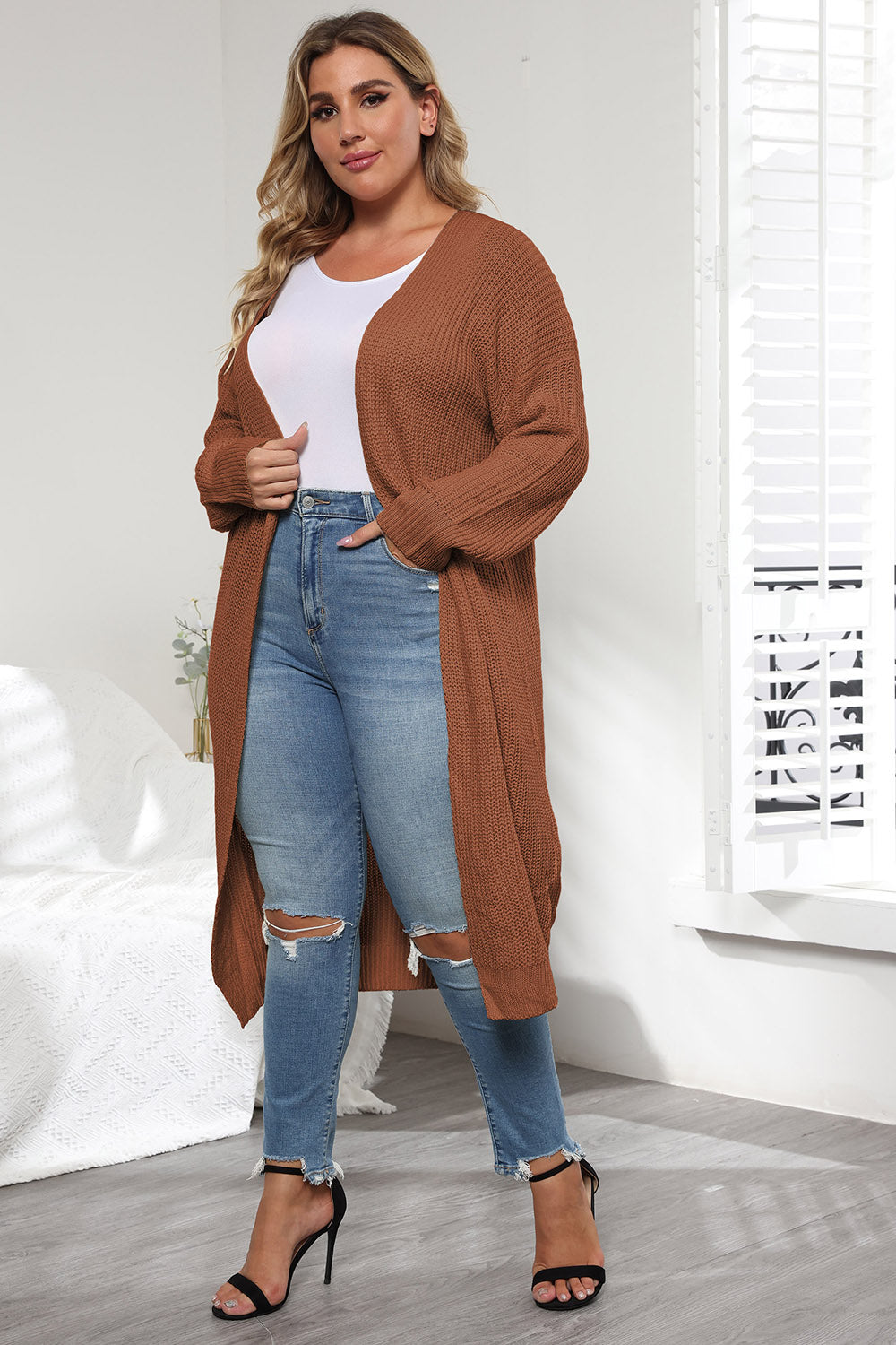 Plus Size Open Front Long Sleeve Cardigan - Pahabu - Women's Clothing & Shop