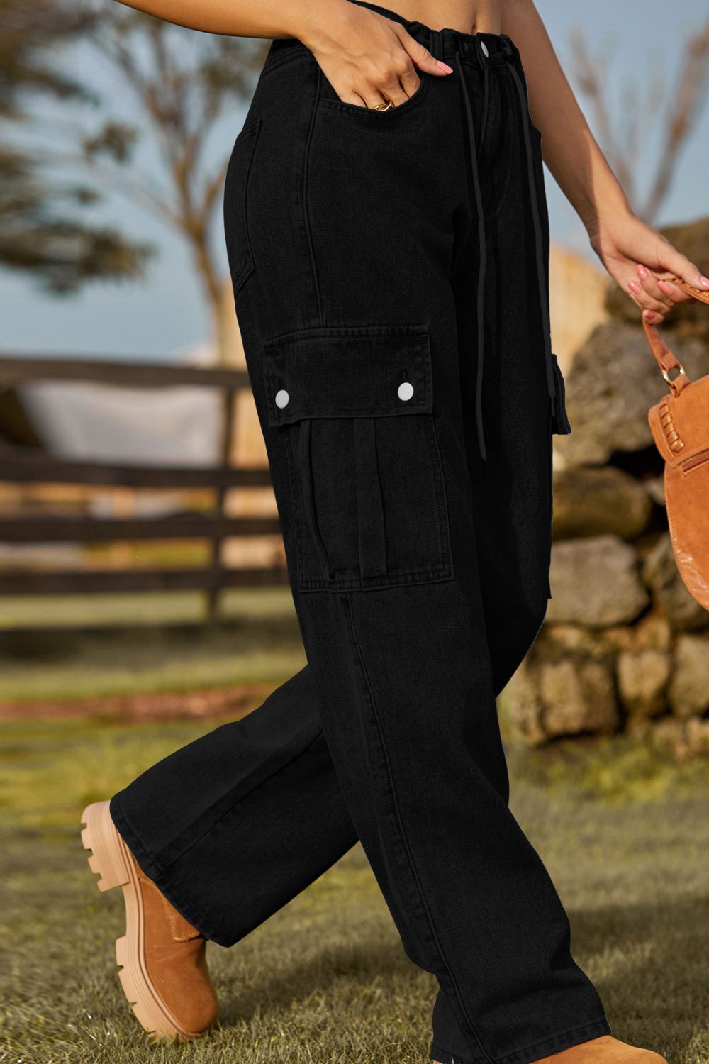 Loose Fit Drawstring Jeans with Pocket - Pahabu - Women's Clothing & Shop