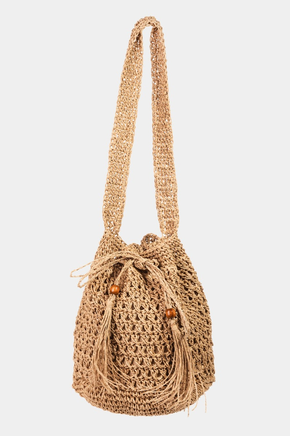 Fame Straw Braided Drawstring Tote Bag with Tassel