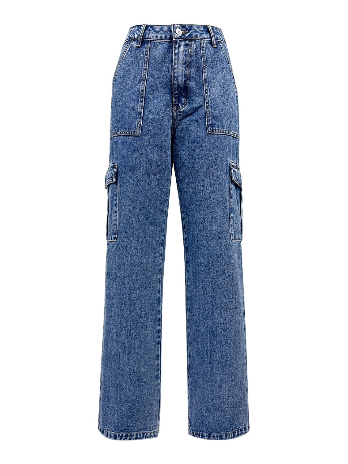 High Rise Straight Jeans with Cargo Pockets - Pahabu - Women's Clothing & Shop
