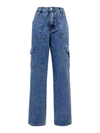High Rise Straight Jeans with Cargo Pockets - Pahabu - Women's Clothing & Shop