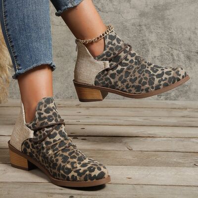 Contrast Canvas Low Heel Boots - Pahabu - Women's Clothing & Shop