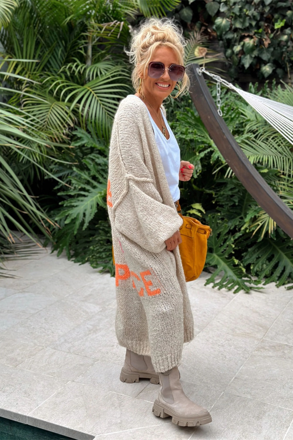Letter Dropped Shoulder Long Sleeve Cardigan - Pahabu - Women's Clothing & Shop