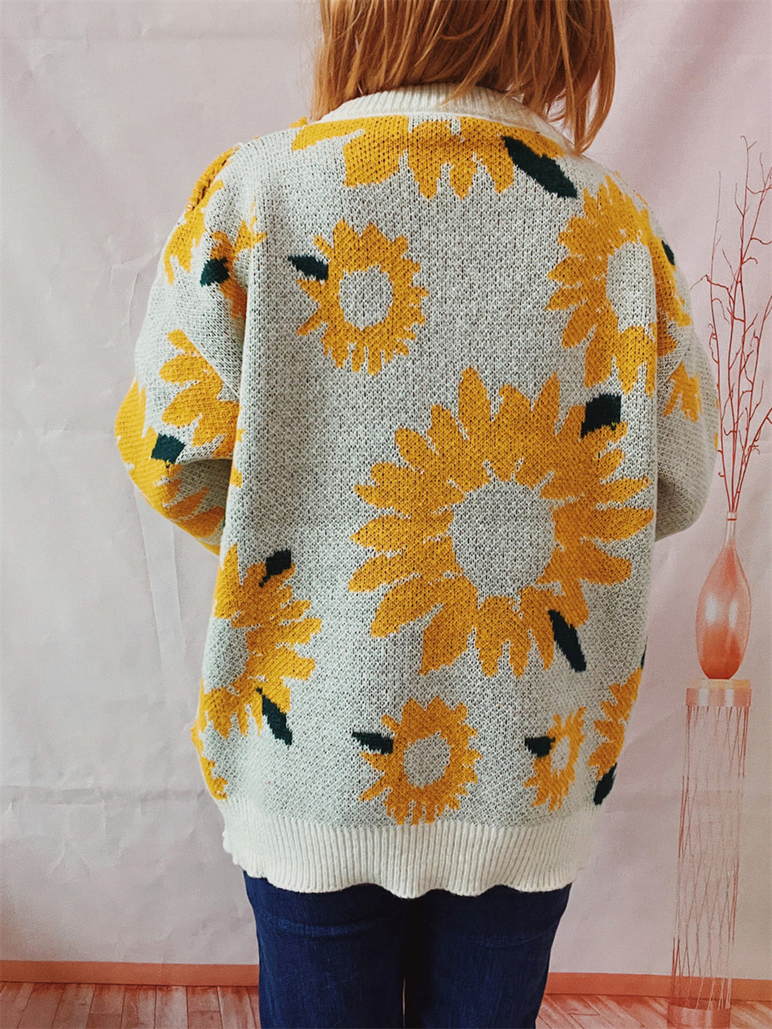 Sunflower Dropped Shoulder Long Sleeve Sweater - Pahabu - Women's Clothing & Shop