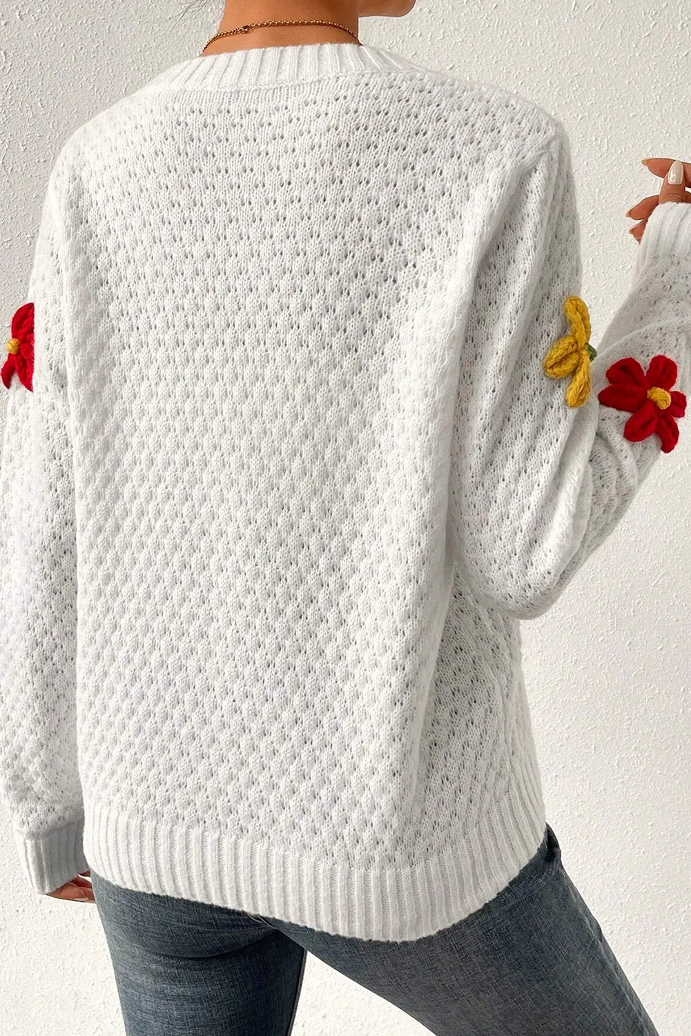 Crochet Flower Round Neck Sweater - Pahabu - Women's Clothing & Shop