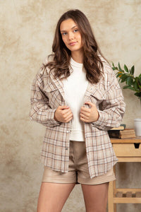 Drawstring Plaid Long Sleeve Hooded Jacket - Pahabu - Women's Clothing & Shop