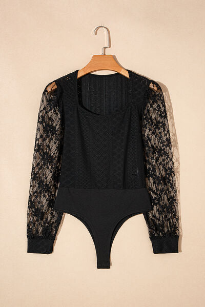 Eyelet Lace Long Sleeve Bodysuit - Pahabu - Women's Clothing & Shop