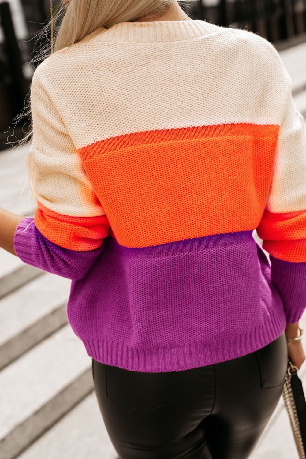 Color Block Drop Shoulder Round Neck Sweater - Pahabu - Women's Clothing & Shop
