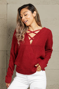 Woven Right Crisscross Back Waffle-Knit Sweater - Pahabu - Women's Clothing & Shop