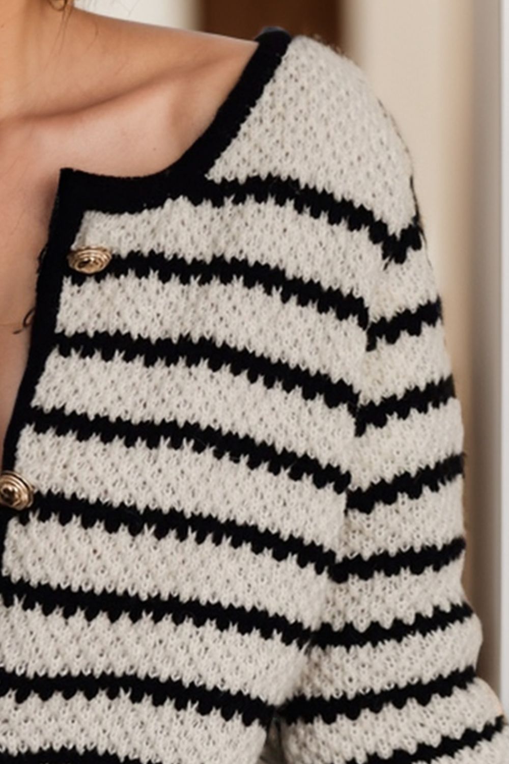 Striped Button Up Long Sleeve Cardigan - Pahabu - Women's Clothing & Shop