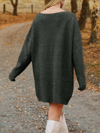 V-Neck Dropped Shoulder Sweater Dress - Pahabu - Women's Clothing & Shop