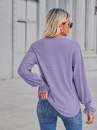 V-Neck Eyelet Flounce Sleeve Blouse - Pahabu - Women's Clothing & Shop