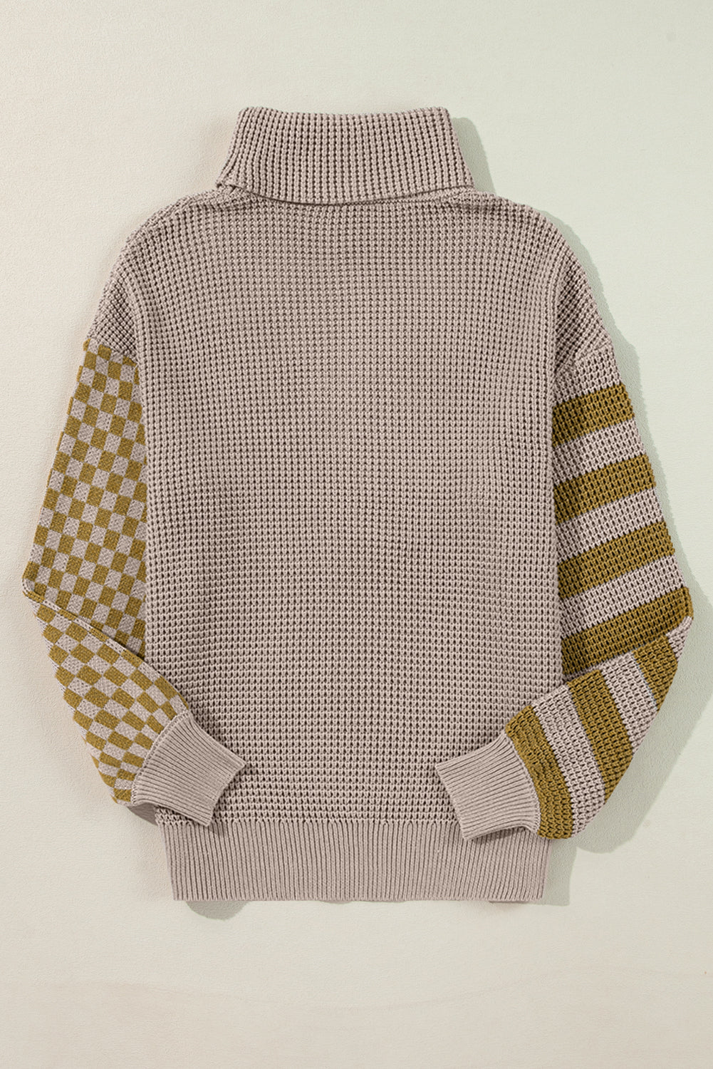 Striped & Checkered Turtleneck Dropped Shoulder Sweater - Pahabu - Women's Clothing & Shop