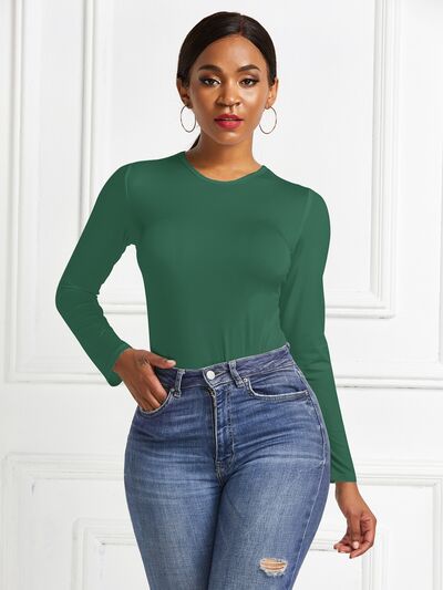 Round Neck Long Sleeve Bodysuit - Pahabu - Women's Clothing & Shop