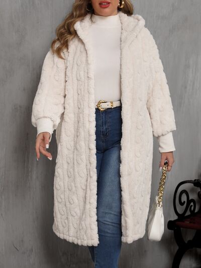 Plus Size Open Front Hooded Plush Coat - Pahabu - Women's Clothing & Shop