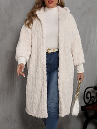 Plus Size Open Front Hooded Plush Coat - Pahabu - Women's Clothing & Shop