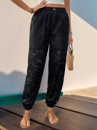 Perfee Pocketed Lace Elastic Waist Pants - Pahabu - Women's Clothing & Shop